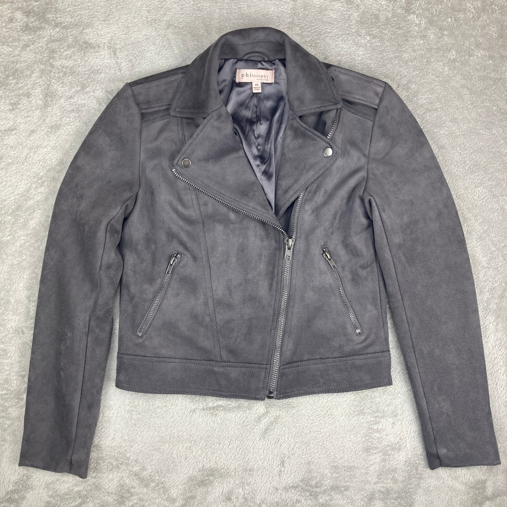 Philosophy Republic Clothing Jacket Size XS Gray Faux Leather Moto 80s 90s